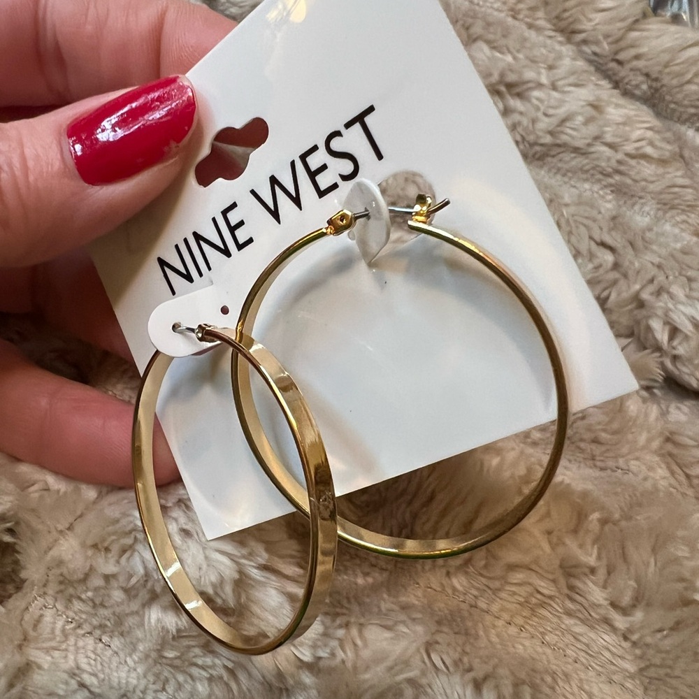 Nine West Shiny Gold Hoop Earrings NWT